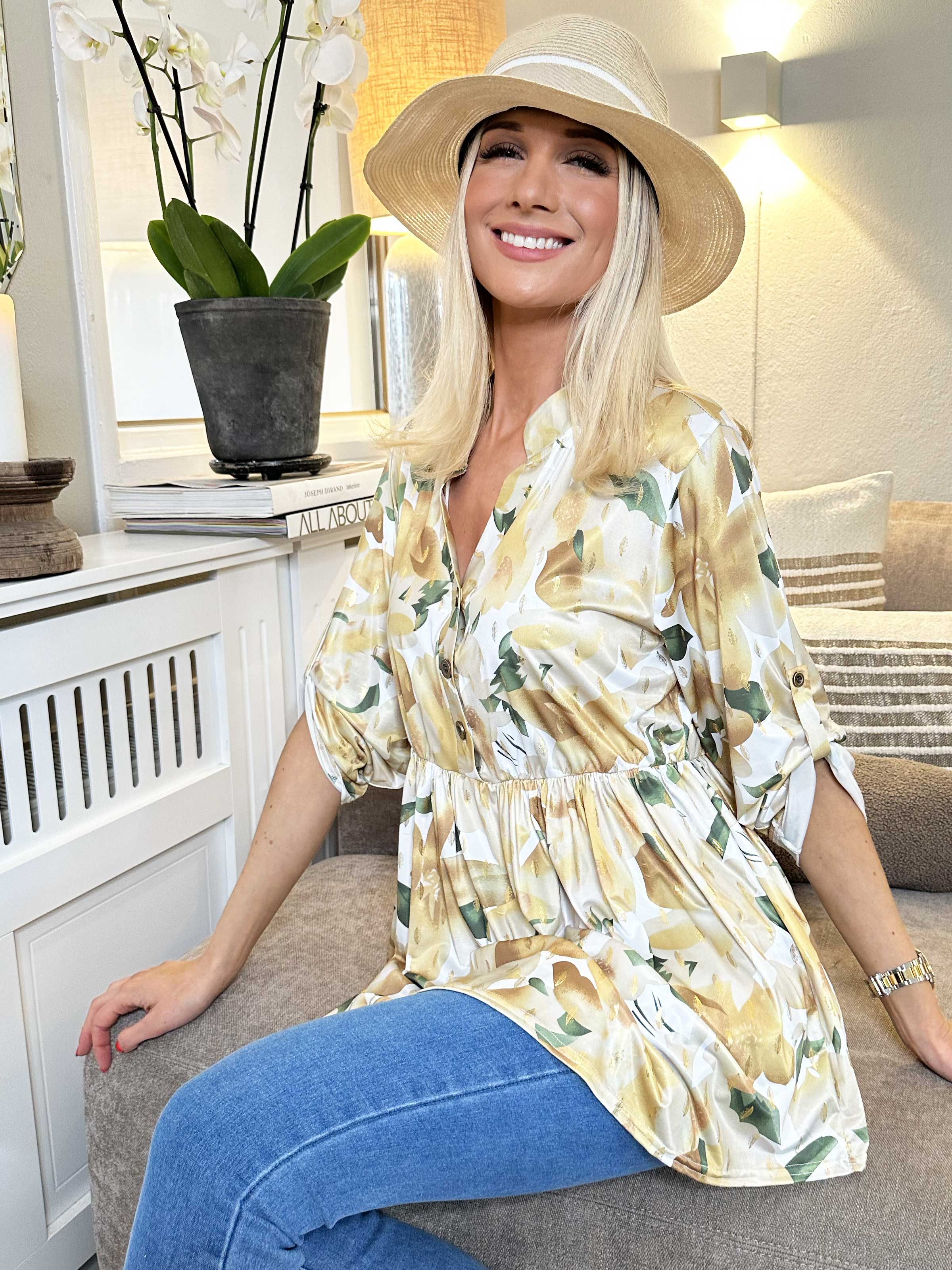 Katja Flower - Tunika med elastiskt midjemått och blommigt tryck - Black